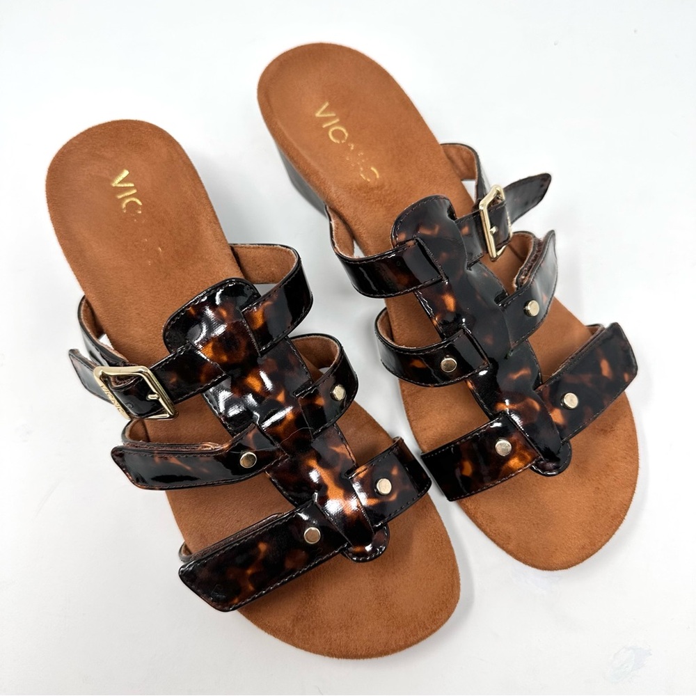 Vionic Tortoise Radia Orthodic Adjustable Triple Strap Wedge Sandals - Picture 2 of 12